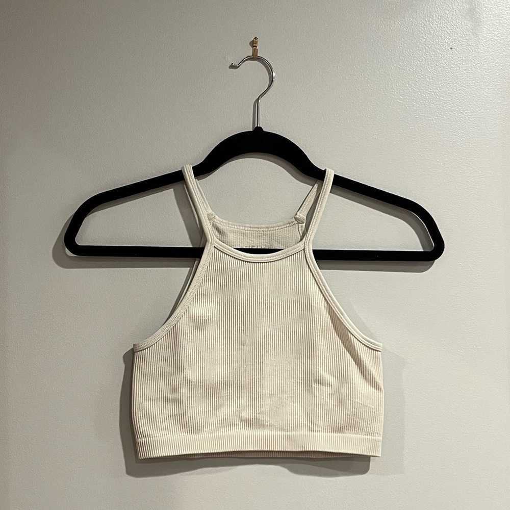 Aeropostale cream/off-white ribbed women's cropped top